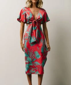 SL Finn Front Tie Midi Dress | Fuchsia Palm Print