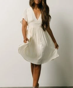 IL Fiona Pintuck Pleat Mini Dress | Cream Dresses