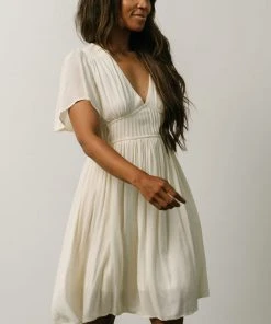 IL Fiona Pintuck Pleat Mini Dress | Cream Dresses
