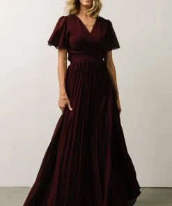 Soi Francine Pleated Wrap Maxi Dress | Burgundy Dresses