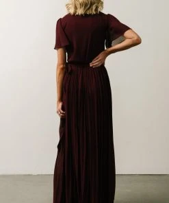 Soi Francine Pleated Wrap Maxi Dress | Burgundy Dresses