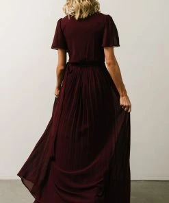 Soi Francine Pleated Wrap Maxi Dress | Burgundy Dresses