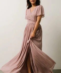 Soi Francine Pleated Wrap Maxi Dress | Dusty Rose