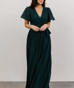 Soi Francine Pleated Wrap Maxi Dress | Emerald