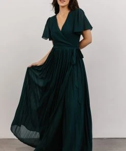 Soi Francine Pleated Wrap Maxi Dress | Emerald