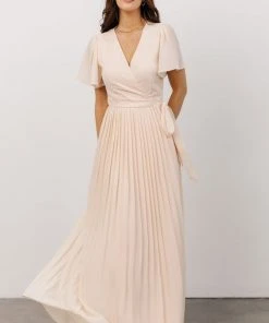 Soi Francine Pleated Wrap Maxi Dress | Light Peach Dresses
