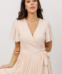 Soi Francine Pleated Wrap Maxi Dress | Light Peach Dresses