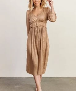 POL Gabriella Satin Midi Dress | Champagne Dresses