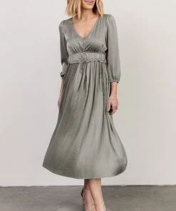 POL Gabriella Satin Midi Dress | Eucalyptus