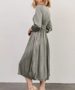 POL Gabriella Satin Midi Dress | Eucalyptus