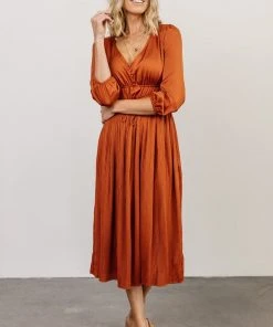 POL Gabriella Satin Midi Dress | Spice Dresses