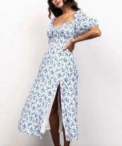 FT Gwen Smocked Midi Dress | Blue Floral Dresses