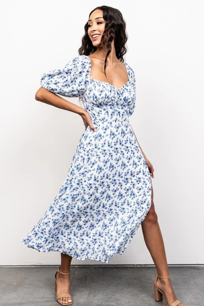 FT Gwen Smocked Midi Dress | Blue Floral Dresses FT Gwen Smocked Midi Dress | Blue Floral Dresses