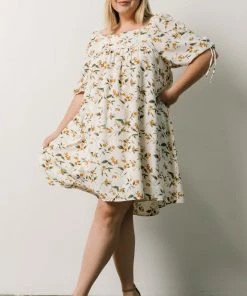 HAY Hallie Babydoll Mini Dress | Ivory + Gold Floral Dresses