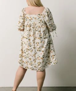 HAY Hallie Babydoll Mini Dress | Ivory + Gold Floral Dresses