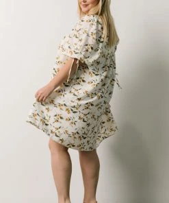 HAY Hallie Babydoll Mini Dress | Ivory + Gold Floral Dresses