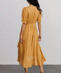 POL Dresses Hannah Midi Dress | Mustard