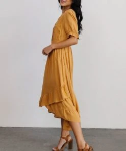 POL Dresses Hannah Midi Dress | Mustard