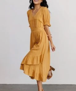 POL Dresses Hannah Midi Dress | Mustard