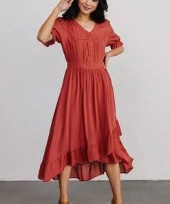 POL Dresses Hannah Midi Dress | Rust
