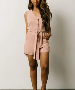 SU Boho Harley Tank Button Up Romper | Dusty Pink