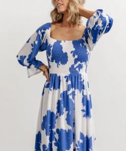 SL Heather Smocked Midi Dress | French Blue Floral Dresses