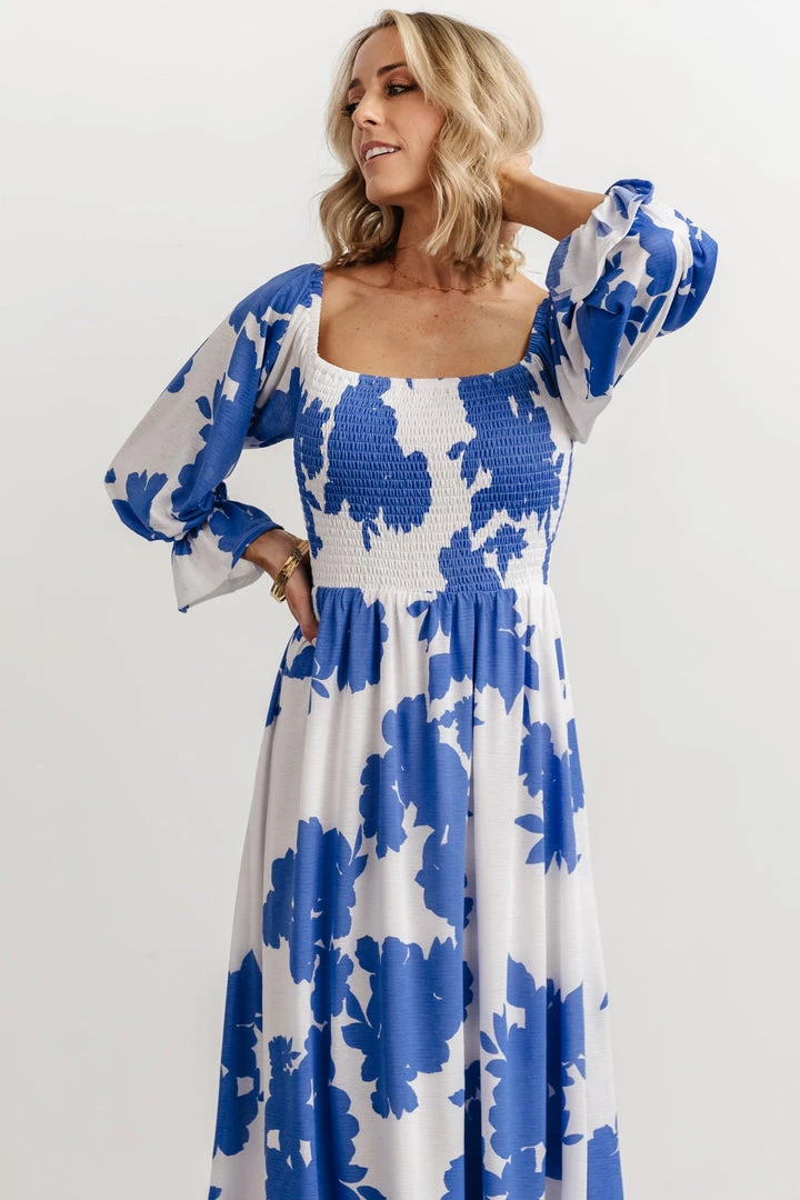 SL Heather Smocked Midi Dress | French Blue Floral Dresses SL Heather Smocked Midi Dress | French Blue Floral Dresses