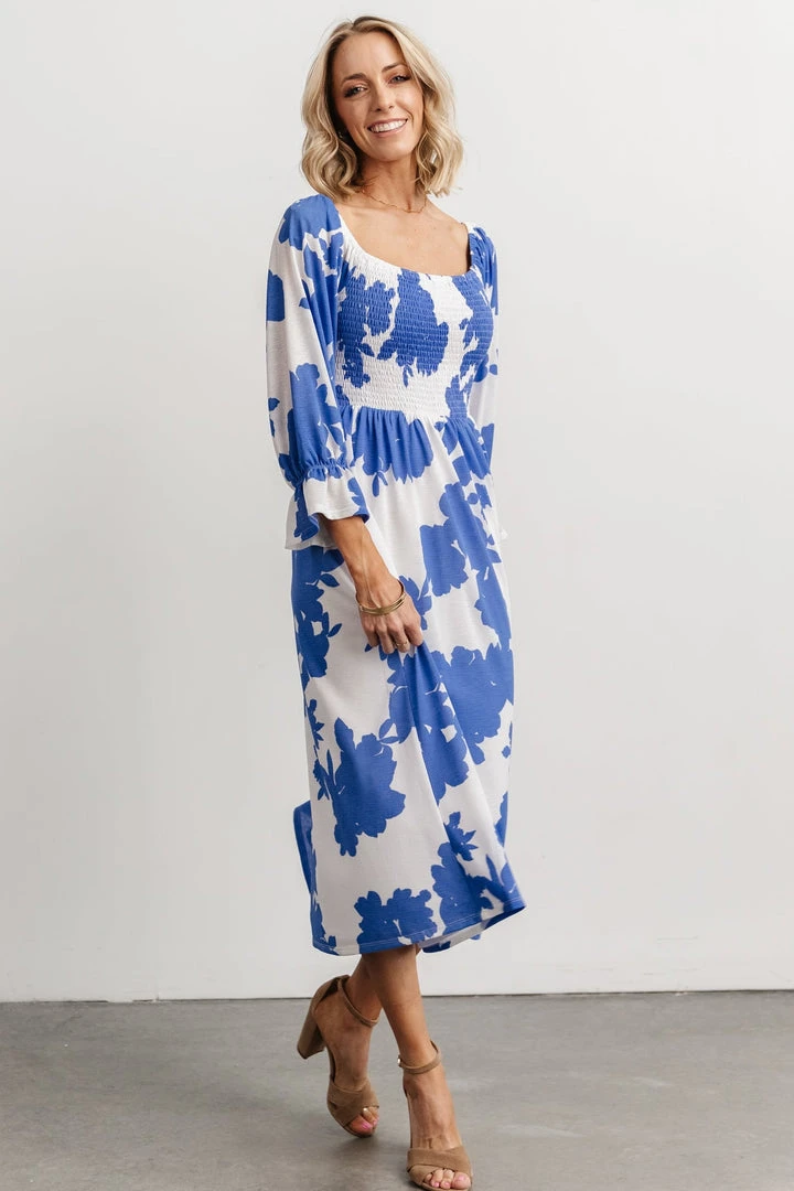 SL Heather Smocked Midi Dress | French Blue Floral Dresses SL Heather Smocked Midi Dress | French Blue Floral Dresses