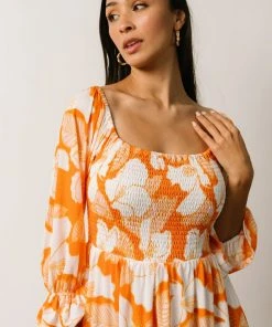 SL Heather Smocked Midi Dress | Orange Floral