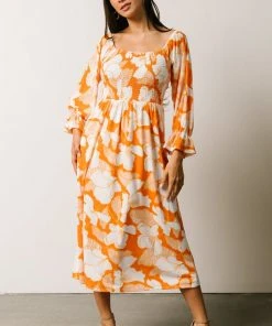 SL Heather Smocked Midi Dress | Orange Floral