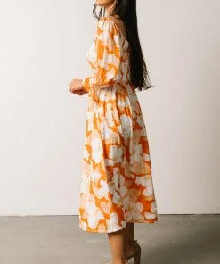 SL Heather Smocked Midi Dress | Orange Floral