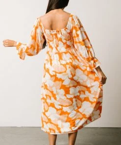 SL Heather Smocked Midi Dress | Orange Floral