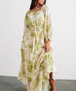 FT Hope Off Shoulder Maxi Dress | Green Floral