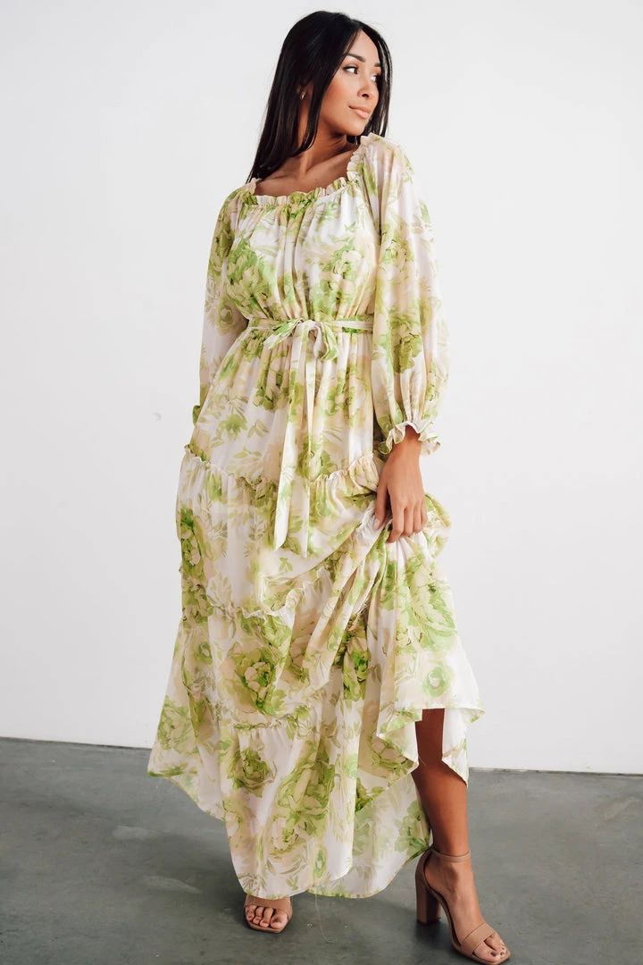 FT Hope Off Shoulder Maxi Dress | Green Floral 2 FT Hope Off Shoulder Maxi Dress | Green Floral