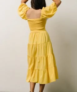 FT Horizon Puff Sleeve Smocked Midi Dress | Bright Yellow
