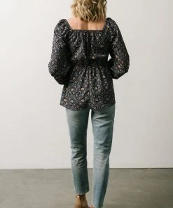 HAY Ida Peasant Top | Navy Multi Floral
