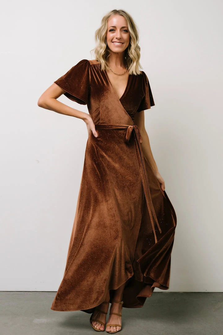 BB Custom Dresses Calvin Sparkle Velvet Wrap Dress | Bronze 5 BB Custom Dresses Calvin Sparkle Velvet Wrap Dress | Bronze