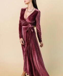 BB Custom Jada Ribbed Velvet Wrap Dress | Dark Rose