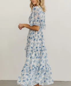 FT Iris Tiered Maxi Dress | Blue + White Floral Dresses