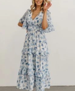 FT Iris Tiered Maxi Dress | Blue + White Floral Dresses