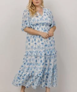 FT Iris Tiered Maxi Dress | Blue + White Floral Dresses