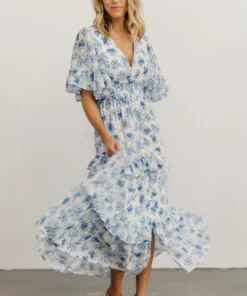 FT Iris Tiered Maxi Dress | Blue + White Floral Dresses