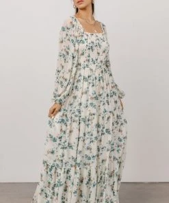 BB Custom Dresses Isabela Smocked Maxi Dress | Ivory + Topaz Floral
