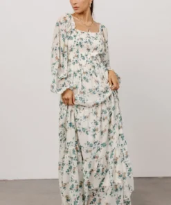 BB Custom Dresses Isabela Smocked Maxi Dress | Ivory + Topaz Floral 2 BB Custom Dresses Isabela Smocked Maxi Dress | Ivory + Topaz Floral