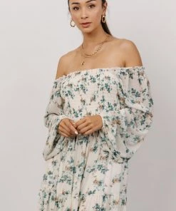 BB Custom Dresses Isabela Smocked Maxi Dress | Ivory + Topaz Floral