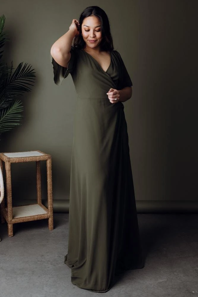 BB Custom Dresses Ivy Wrap Maxi Dress | Olive 5 BB Custom Dresses Ivy Wrap Maxi Dress | Olive