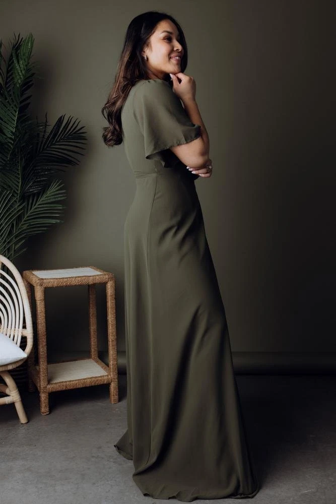 BB Custom Dresses Ivy Wrap Maxi Dress | Olive 9 BB Custom Dresses Ivy Wrap Maxi Dress | Olive