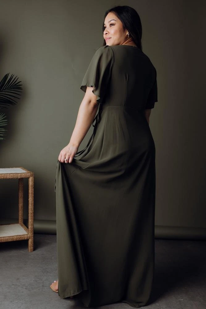BB Custom Dresses Ivy Wrap Maxi Dress | Olive 7 BB Custom Dresses Ivy Wrap Maxi Dress | Olive