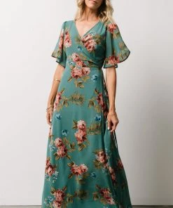 BB Custom Ivy Wrap Maxi Dress | Persian Green Floral