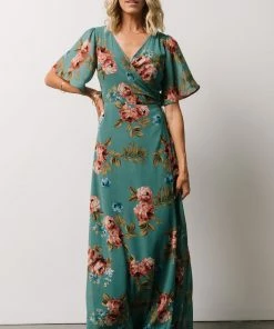 BB Custom Ivy Wrap Maxi Dress | Persian Green Floral